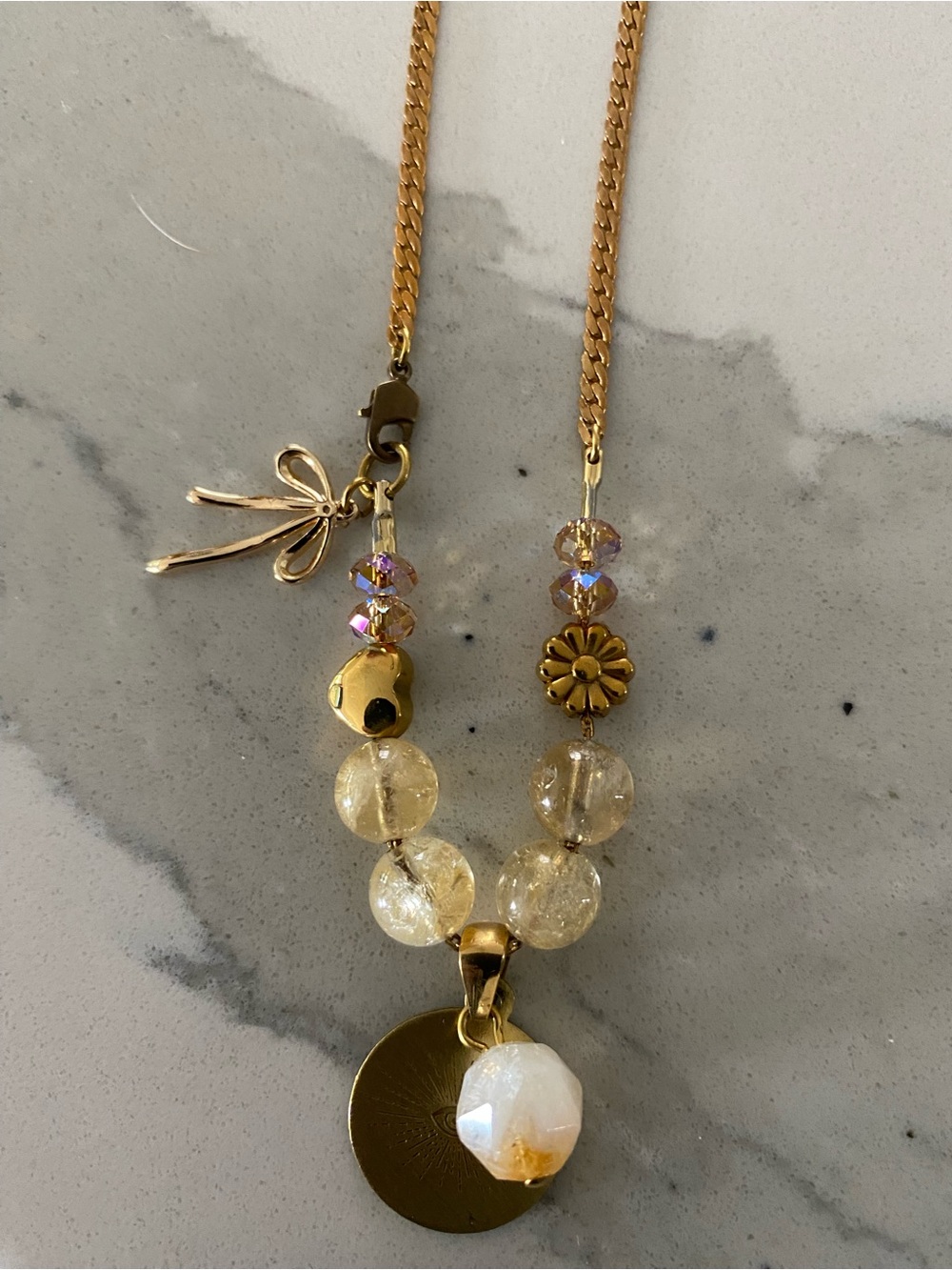 Gold Beaded Pendant Necklace with Charm - Picture 2 of 2